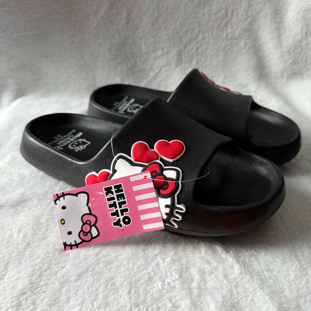 Hello Kitty Black Kids Slides Size‎ 2-3 New Easy Slip On/Off Shoes Girls
